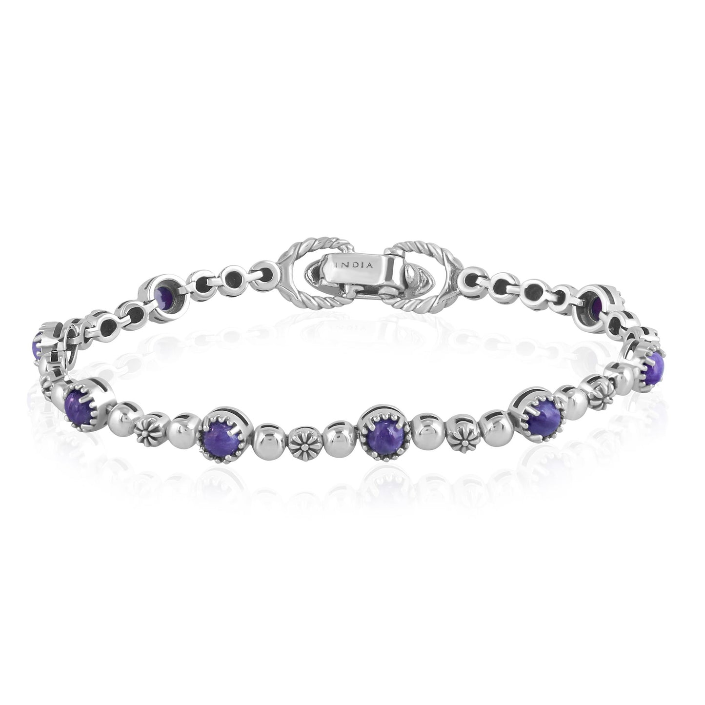 EXCLUSIVELY OURS! Sterling Silver Charoite Round Beaded Bracelet