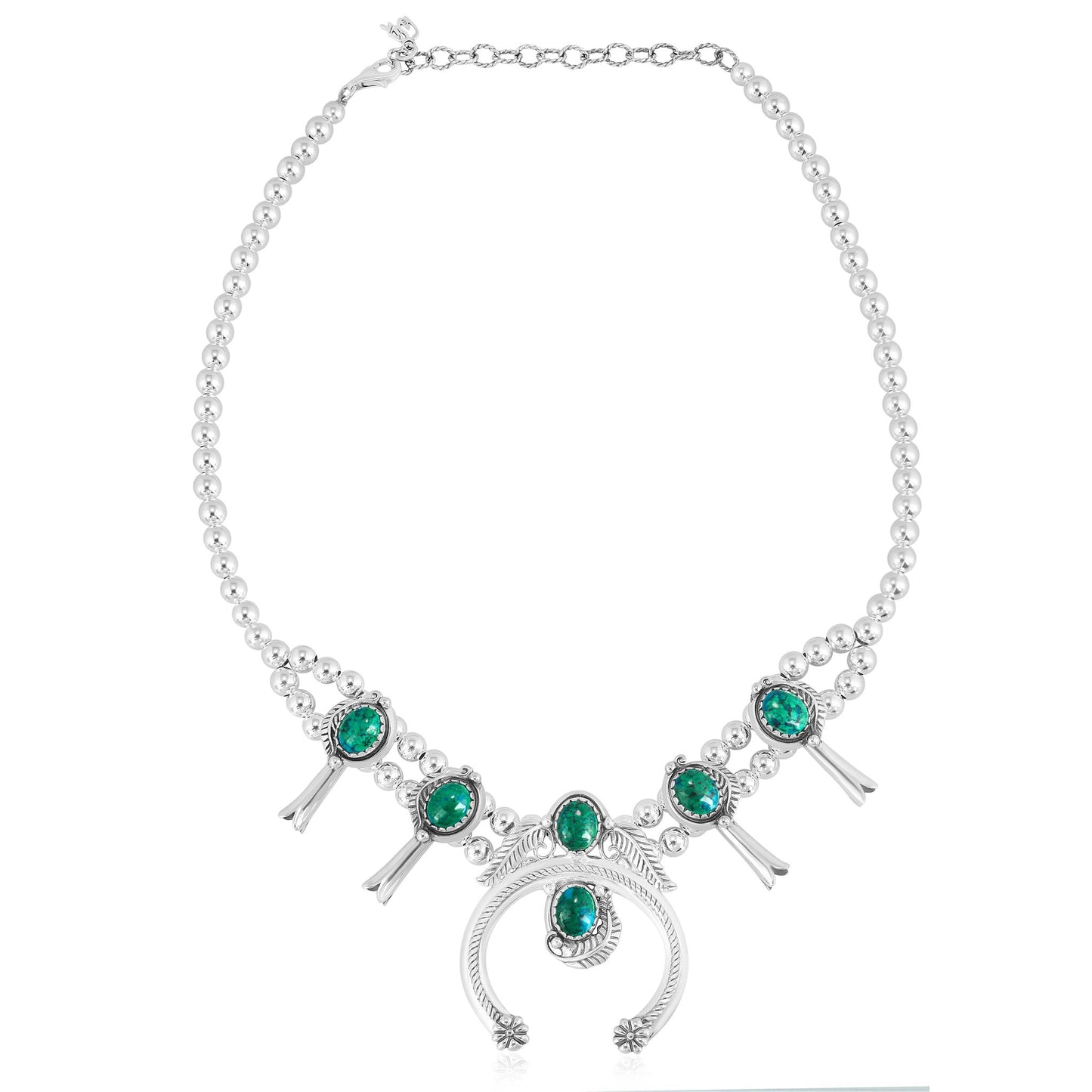 Sterling Silver Chrysocolla Squash Blossom Necklace