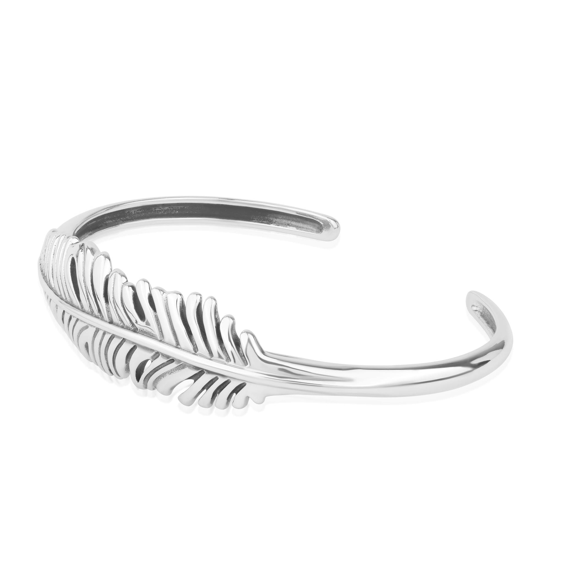 Sterling Silver Feather Design Cuff Bracelet, Sizes Small to Large