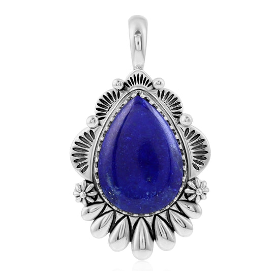 Sterling Silver Lapis Scalloped Pear Pendant Enhancer