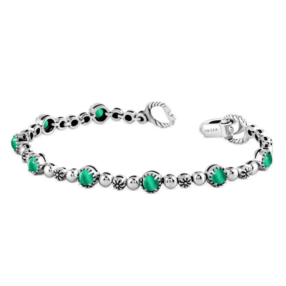 Sterling Silver Malachite Round Beaded Bracelet