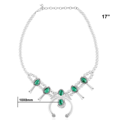 EXCLUSIVELY OURS! Sterling Silver Malachite Squash Blossom Necklace 17 to 20 Inches