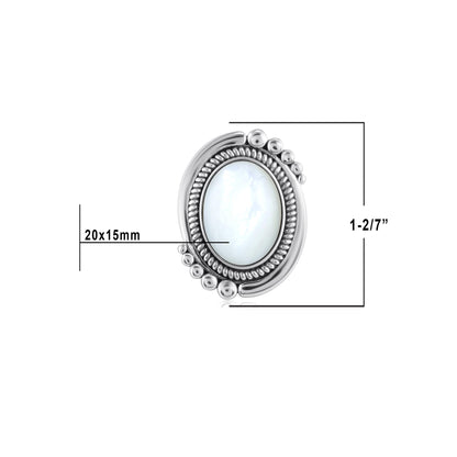 Sterling Silver White Mother of Pearl Oval Beaded Ring