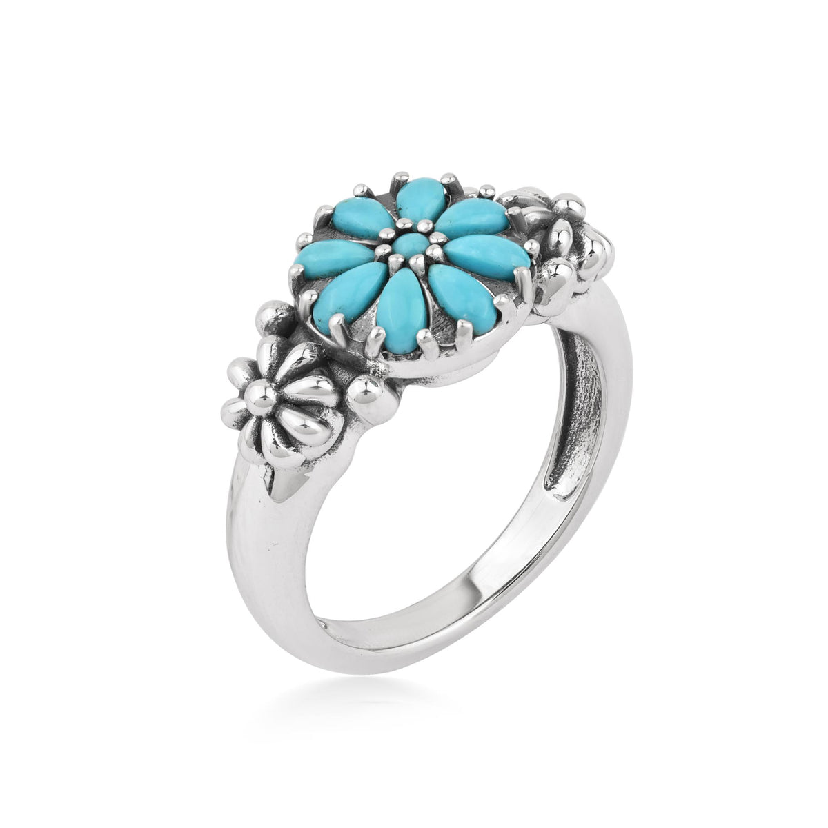 Sterling Silver Sleeping Beauty Turquoise Concha Flower Ring