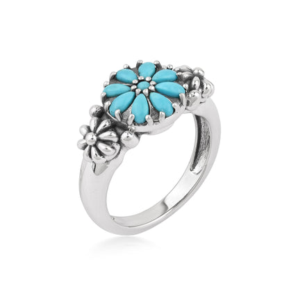 Sterling Silver Sleeping Beauty Turquoise Concha Flower Ring
