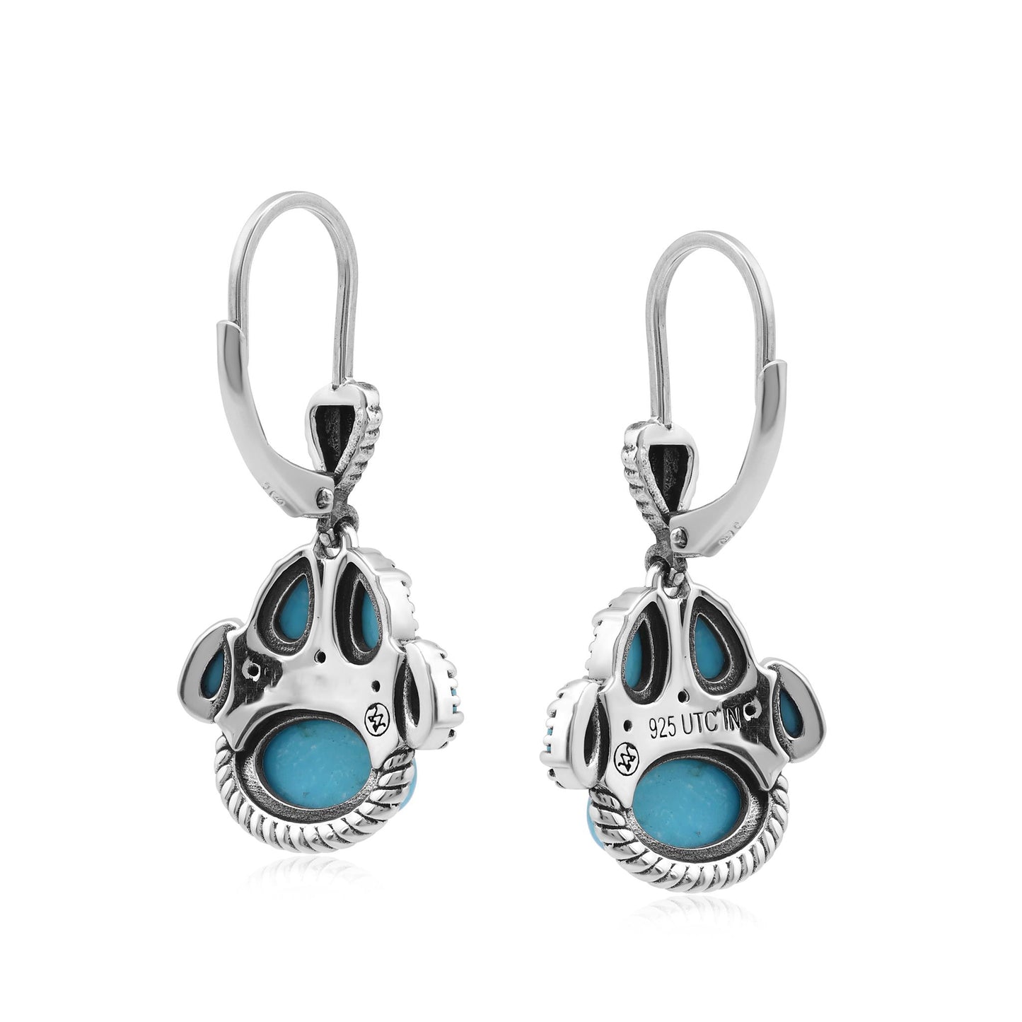 Sterling Silver Kingman Turquoise Pawprint Lever Back Earrings