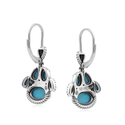 Sterling Silver Kingman Turquoise Pawprint Lever Back Earrings