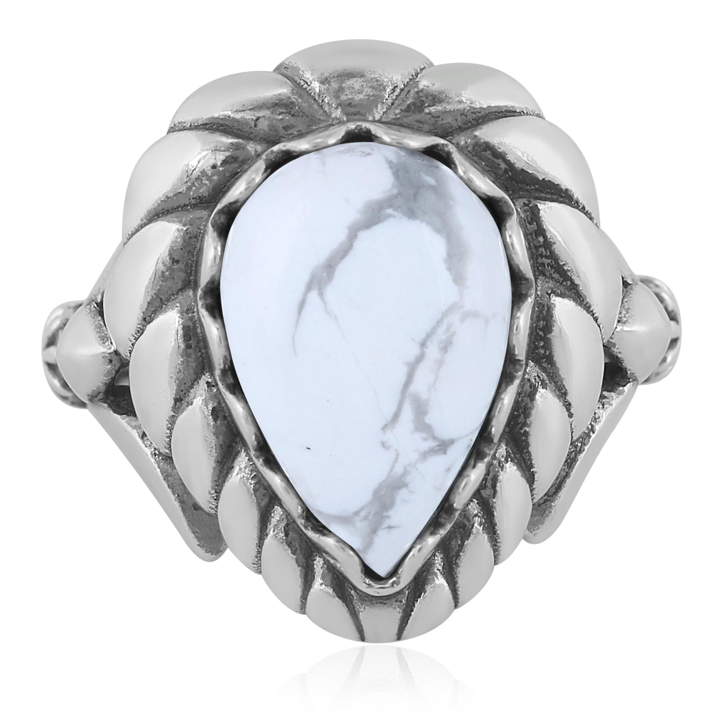 Sterling Silver White Howlite Pear Cut Rope Ring