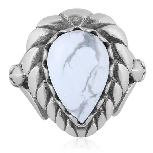 Sterling Silver White Howlite Pear Cut Rope Ring