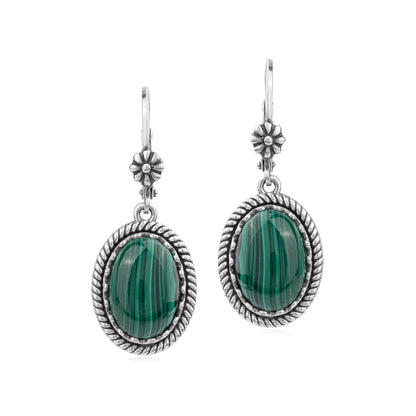 EXCLUSIVELY OURS! Sterling Silver Malachite Oval Drop Lever Back Earrings