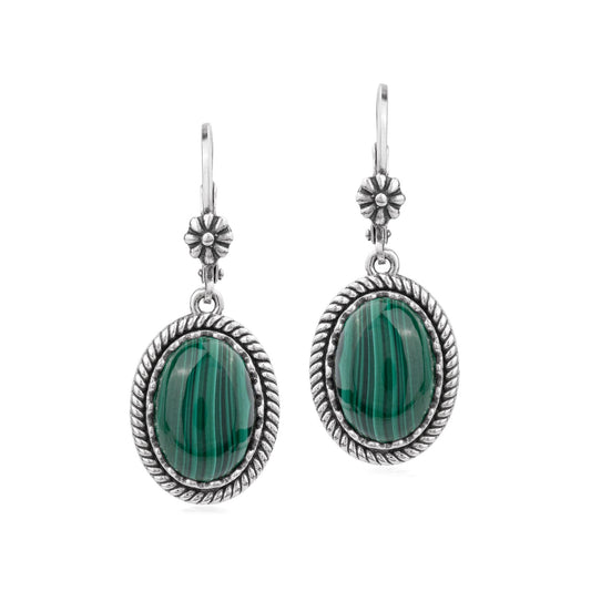 EXCLUSIVELY OURS! Sterling Silver Malachite Oval Drop Lever Back Earrings