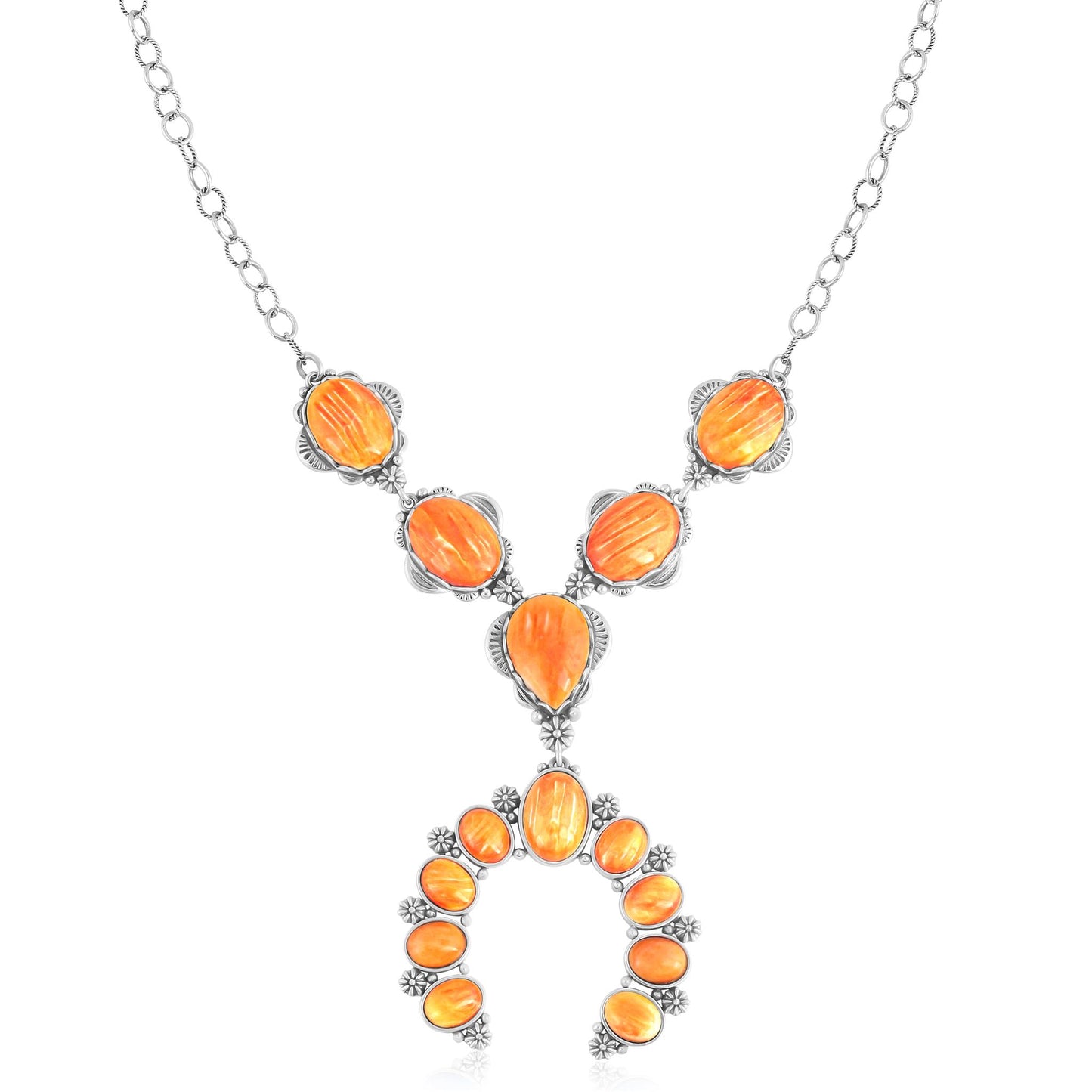 Sterling Silver Orange Spiny Oyster V-Shaped Naja Necklace