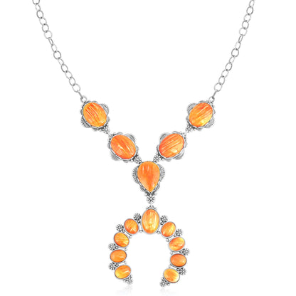Sterling Silver Orange Spiny Oyster V-Shaped Naja Necklace