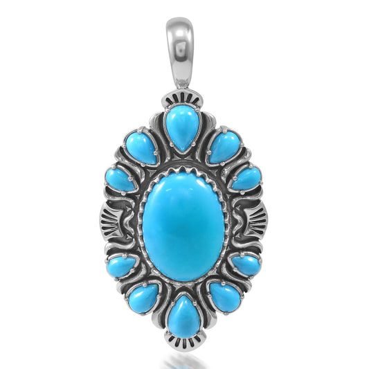 Sterling Silver Kingman Turquoise Oval and Pear Bold Pendant Enhancer