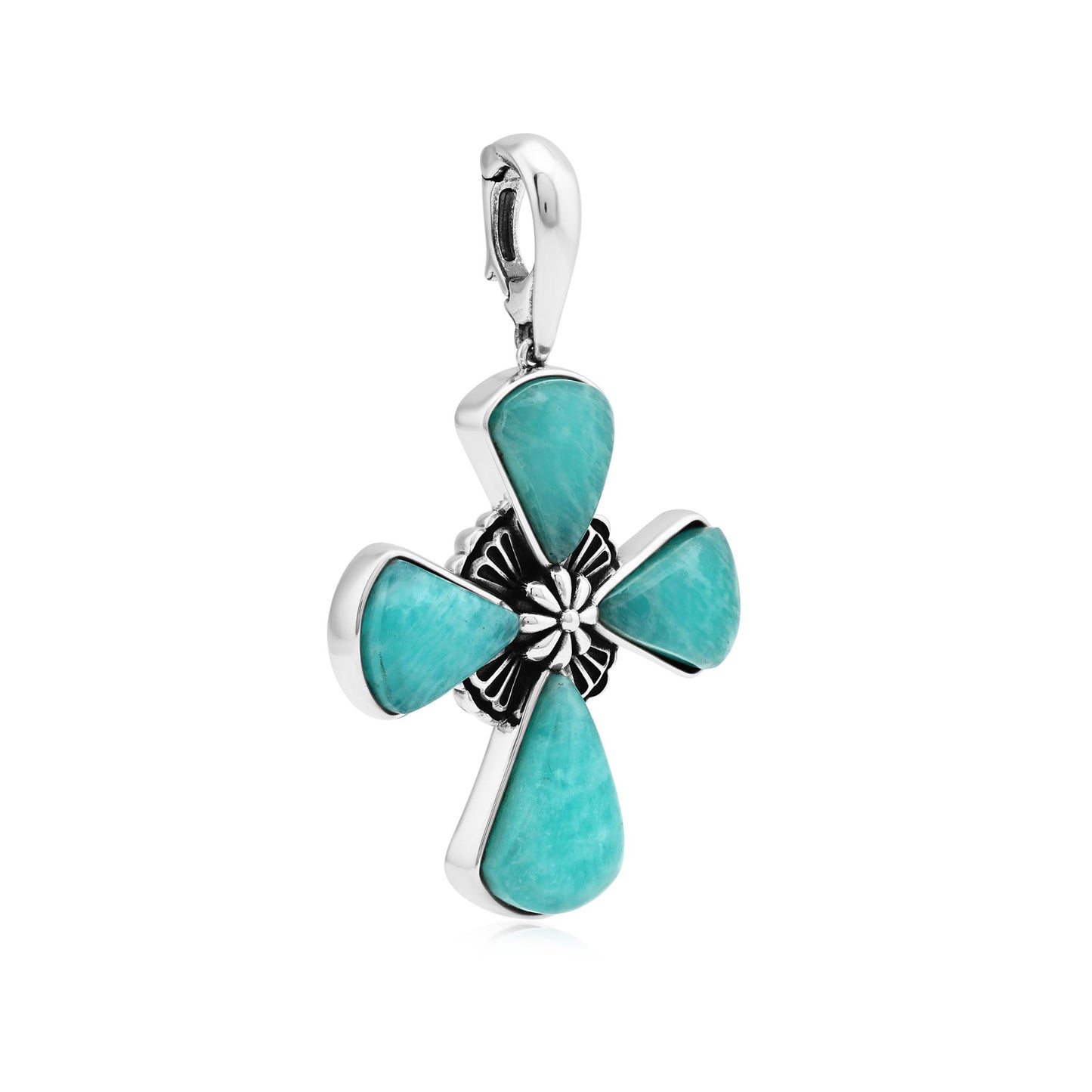 Sterling Silver Amazonite Gemstone Concha Cross Pendant Enhancer 
