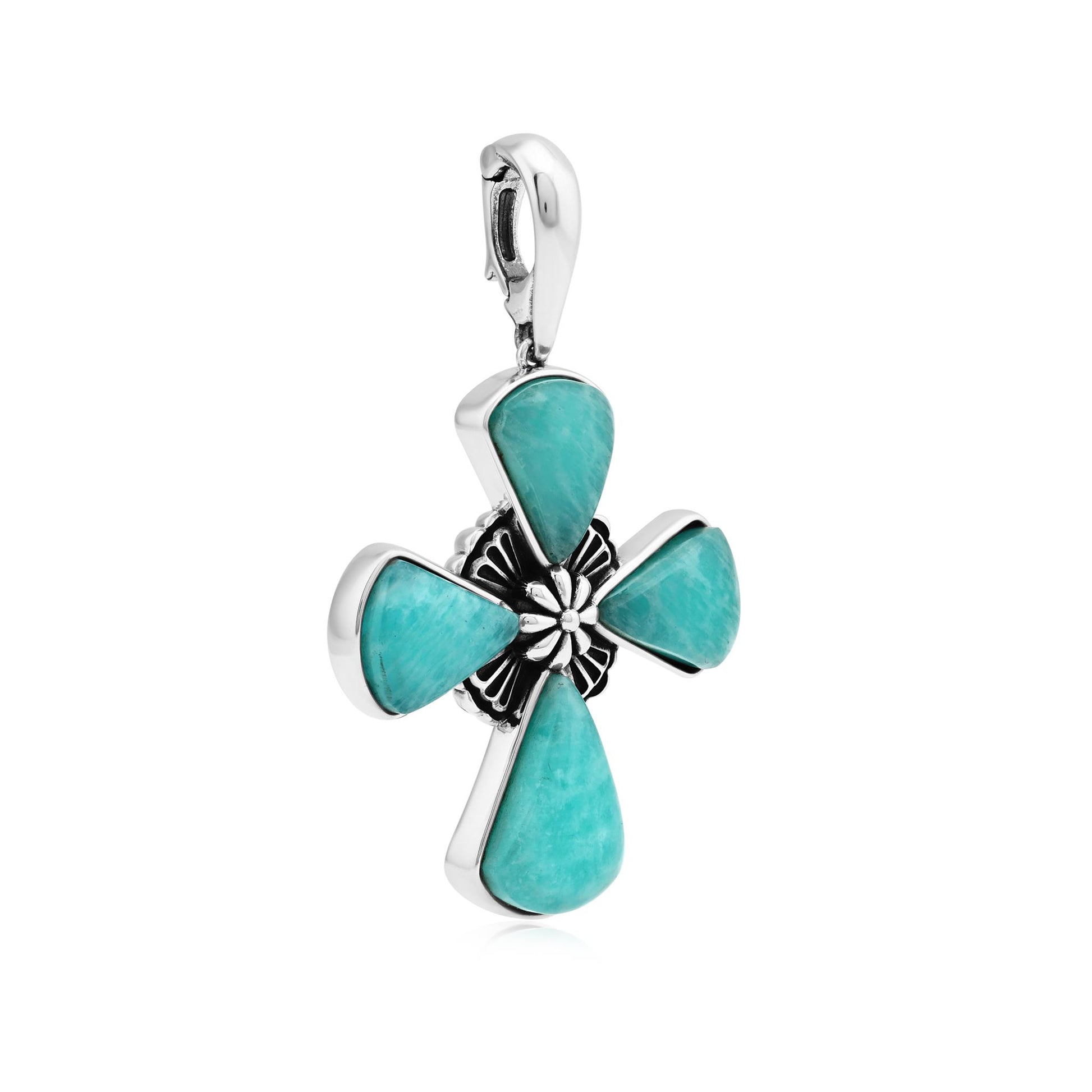 Sterling Silver Amazonite Gemstone Concha Cross Pendant Enhancer 