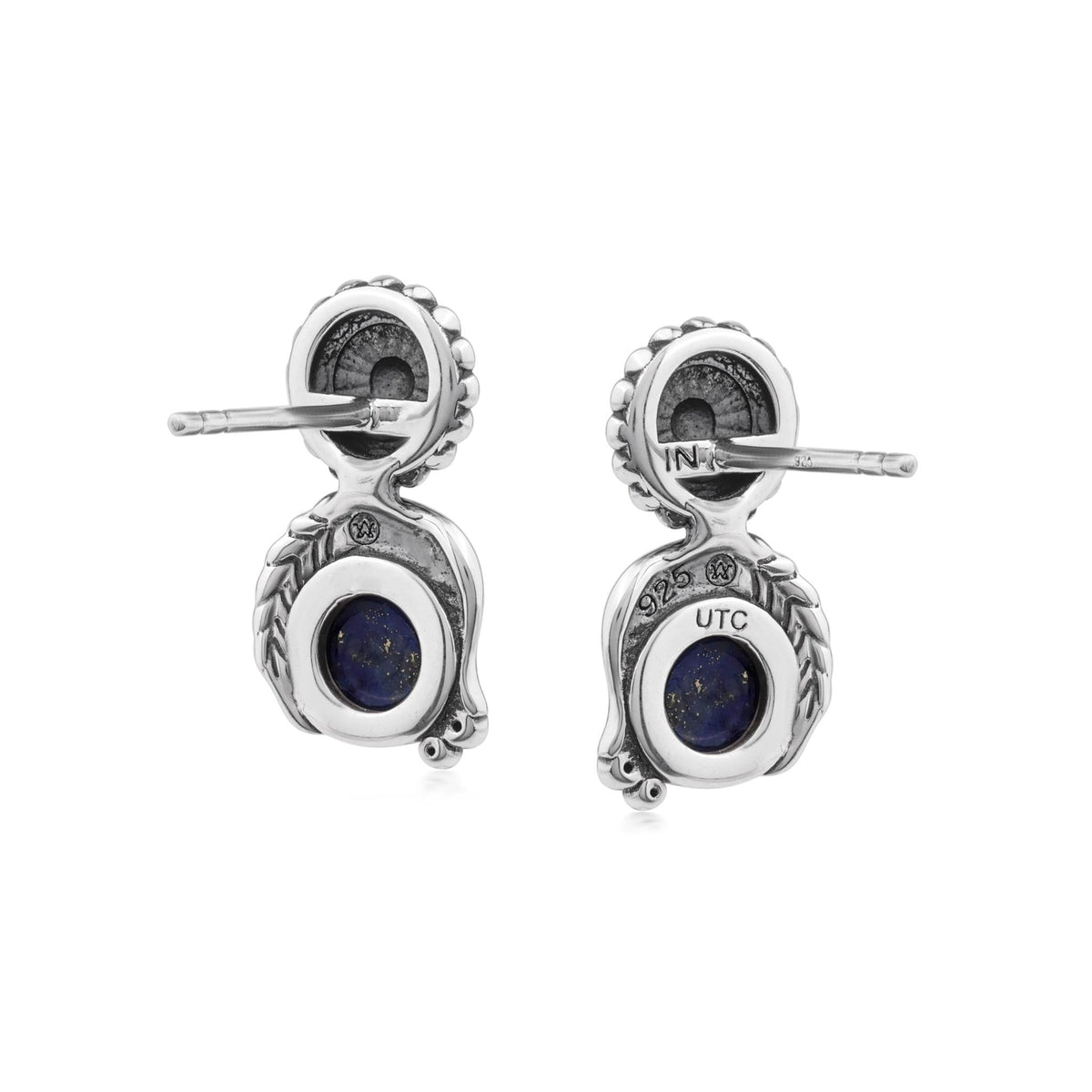 Sterling Silver Lapis Leaf and Concha Gemstone Post Earrings