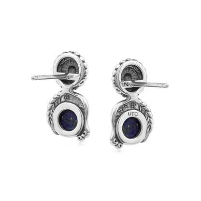 Sterling Silver Lapis Leaf and Concha Gemstone Post Earrings