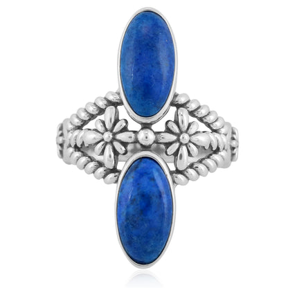 Sterling Silver Denim Lapis North - South Oval Concha Flower Ring