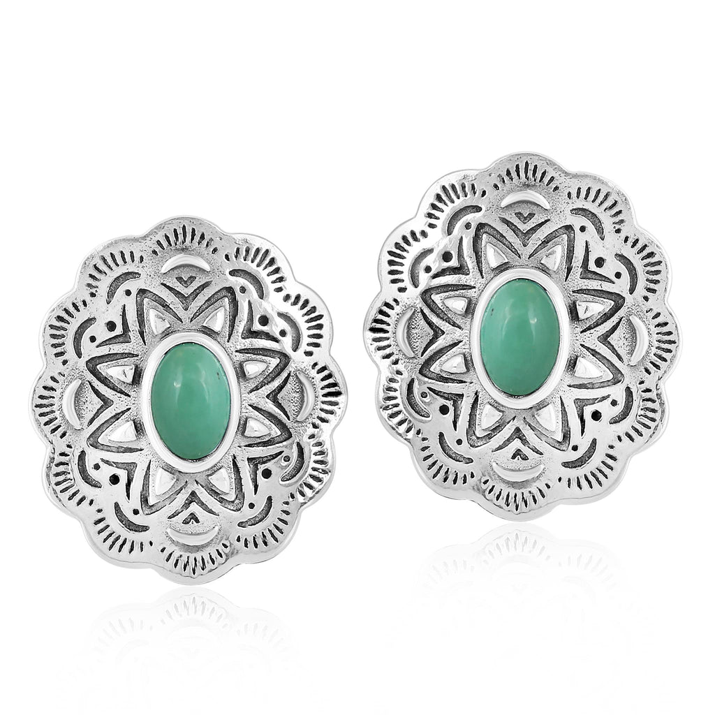 Sterling Silver Green Turquoise Concha Stud Earrings