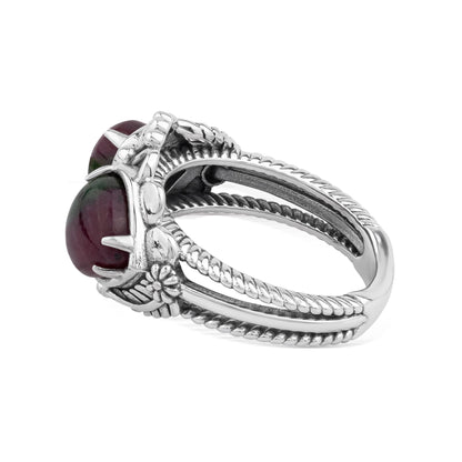 EXCLUSIVELY OURS! Sterling Silver Ruby Zoisite Double Heart Ring, Sizes 5 to 11