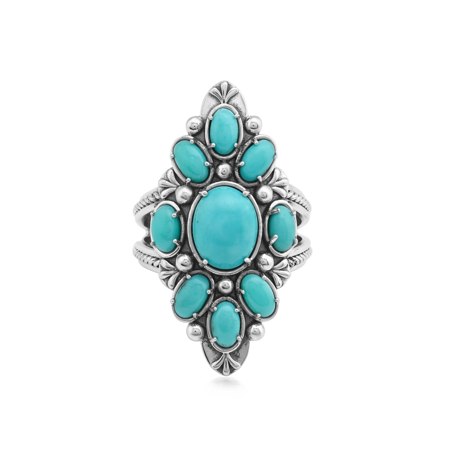 Sterling Silver Kingman Turquoise Santa Fe Cluster Ring