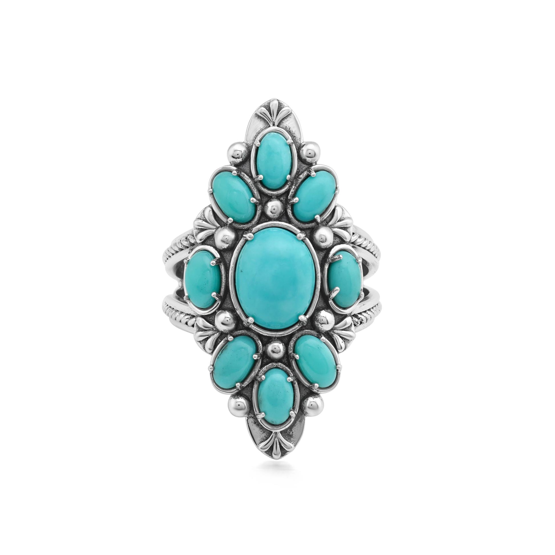 Sterling Silver Kingman Turquoise Santa Fe Cluster Ring