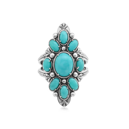 Sterling Silver Kingman Turquoise Santa Fe Cluster Ring