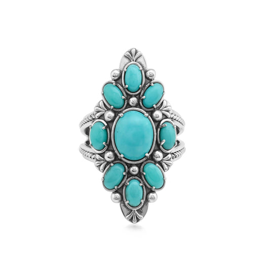 Sterling Silver Kingman Turquoise Santa Fe Cluster Ring