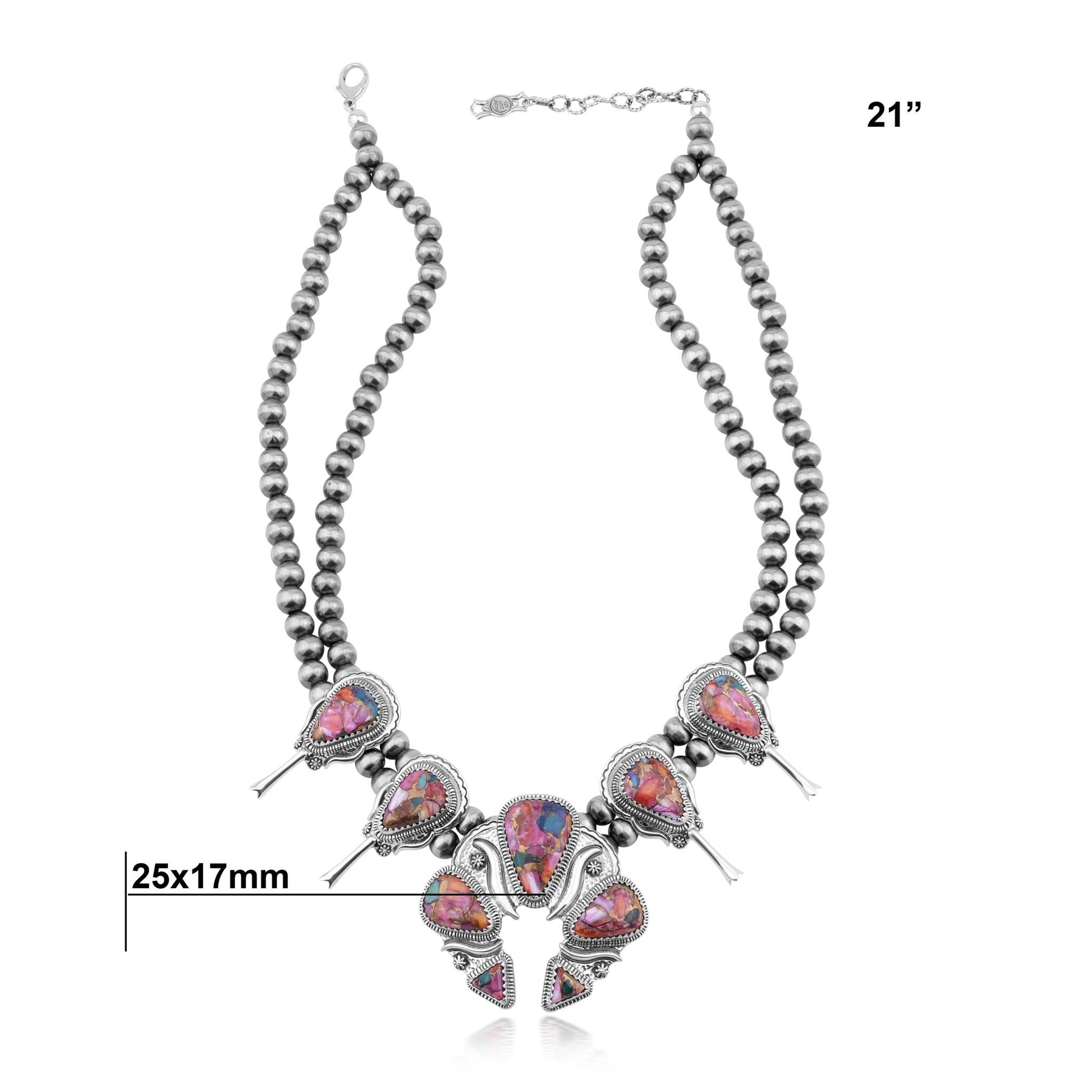 EXCLUSIVELY OURS! Sterling Silver Painted Desert Mosaic Large Naja Squash Blossom Necklace