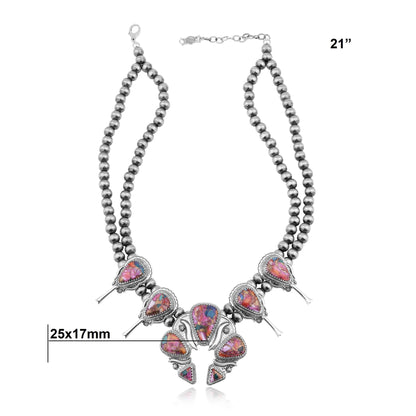 EXCLUSIVELY OURS! Sterling Silver Painted Desert Mosaic Large Naja Squash Blossom Necklace