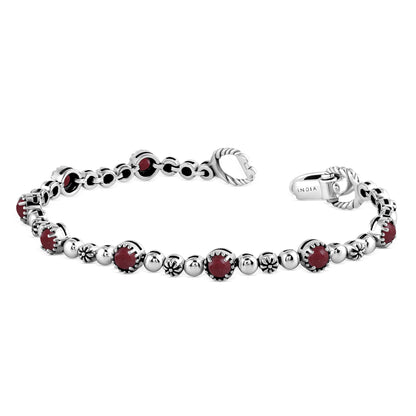 Sterling Silver Thulite Round Beaded Bracelet