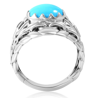 Sterling Silver Sleeping Beauty Turquoise Stirrup Chain Ring, Sizes 5 to 11