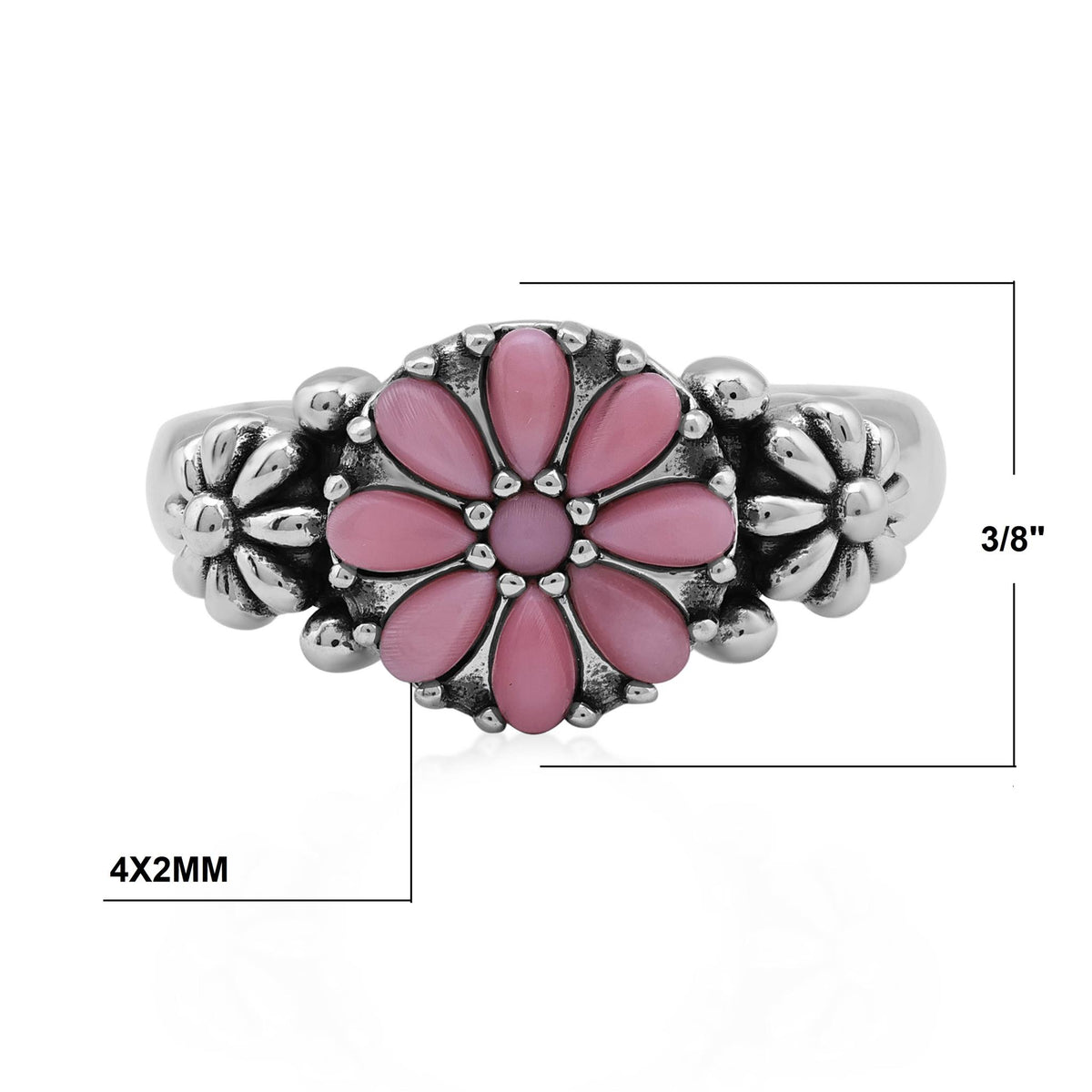Sterling Silver Pink Concha Shell Cluster Flower Ring