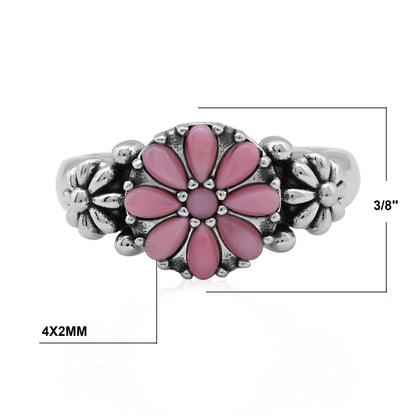 Sterling Silver Pink Concha Shell Cluster Flower Ring