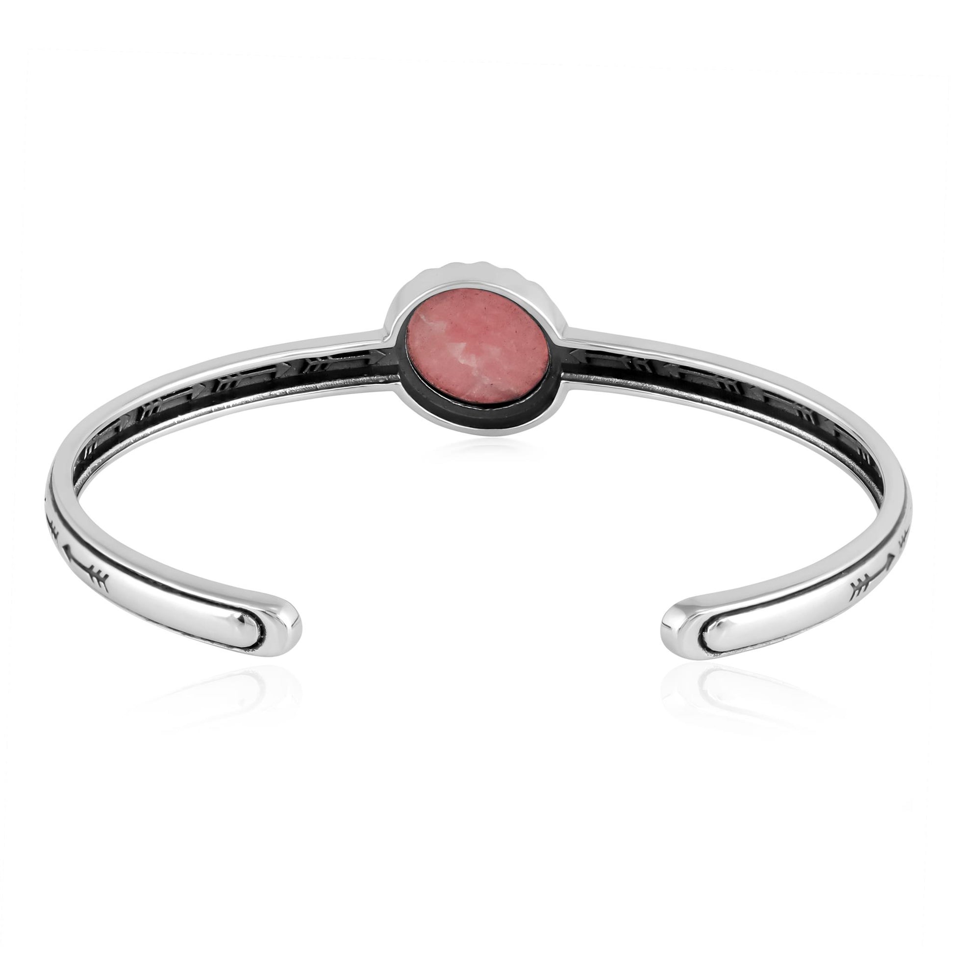 Sterling Silver Rhodochrosite Oval Cut Stackable Cuff Bracelet, Sizes Small to Large