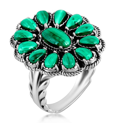 EXCLUSIVELY OURS! Sterling Silver Malachite Flower Cluster Ring, Sizes 5 to 10