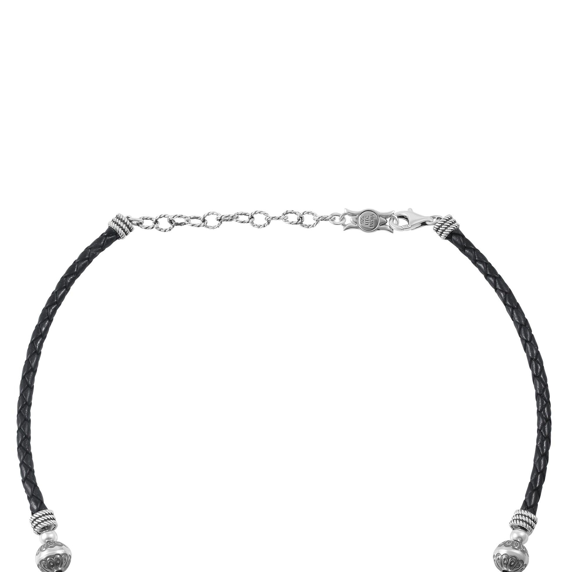 Sterling Silver Black Leather Native Pearl Beaded Necklace