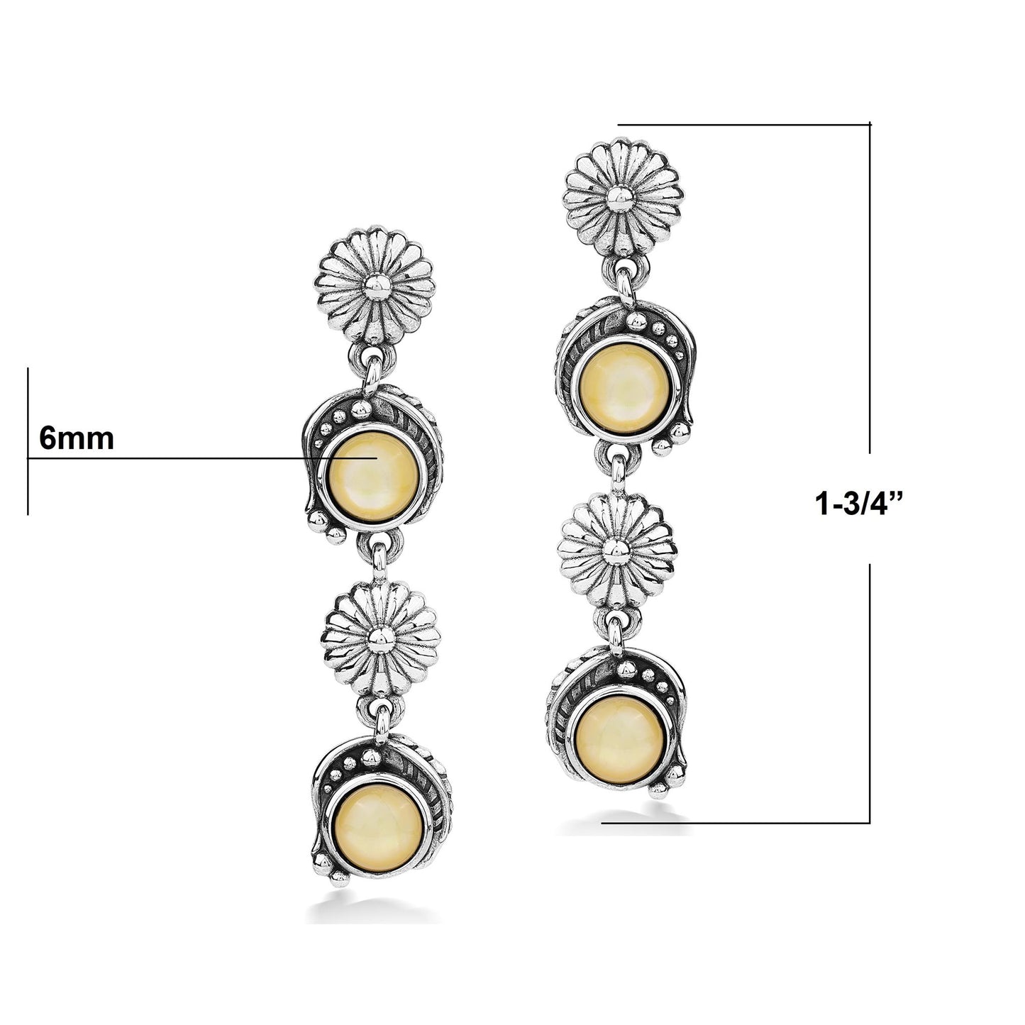 EXCLUSIVELY OURS! Sterling Silver Yellow Mother of Pearl Leaf and Flower Dangle Earrings