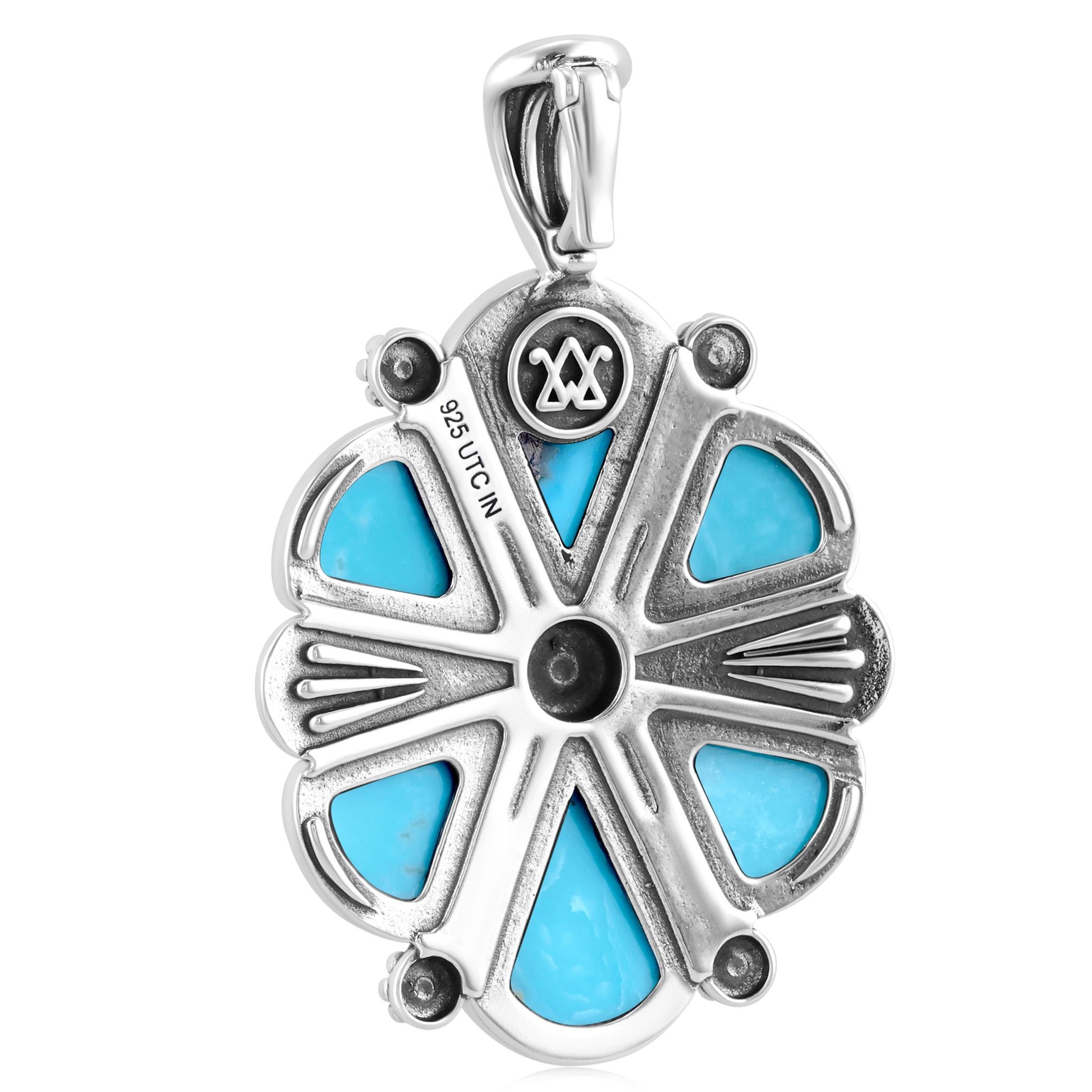 Sterling Silver Kingman Turquoise 6-Stone Triangular Concha Pendant Enhancer 