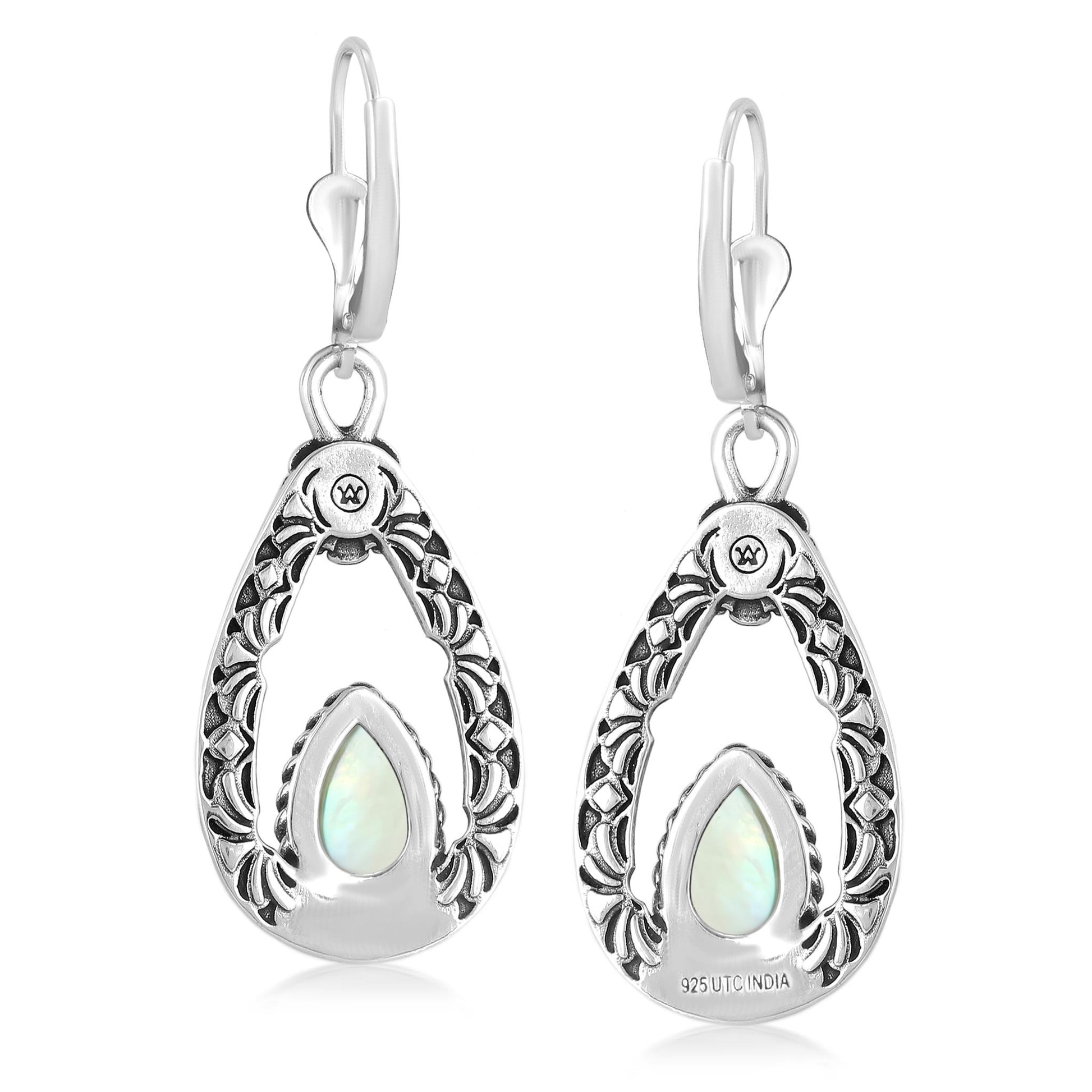 Sterling Silver Yellow Mother of Pearl Teardrop Dangle Earrings