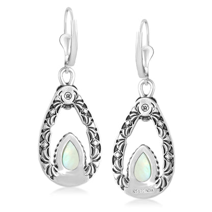 Sterling Silver Yellow Mother of Pearl Teardrop Dangle Earrings