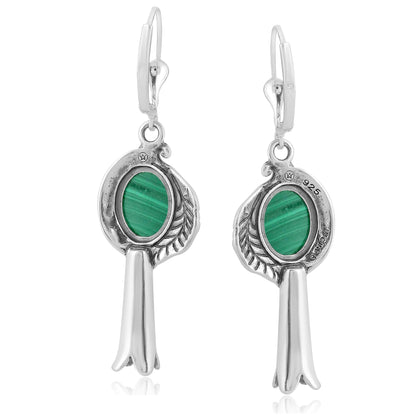 EXCLUSIVELY OURS! Sterling Silver Malachite Leaf and Squash Blossom Design Dangle Earrings