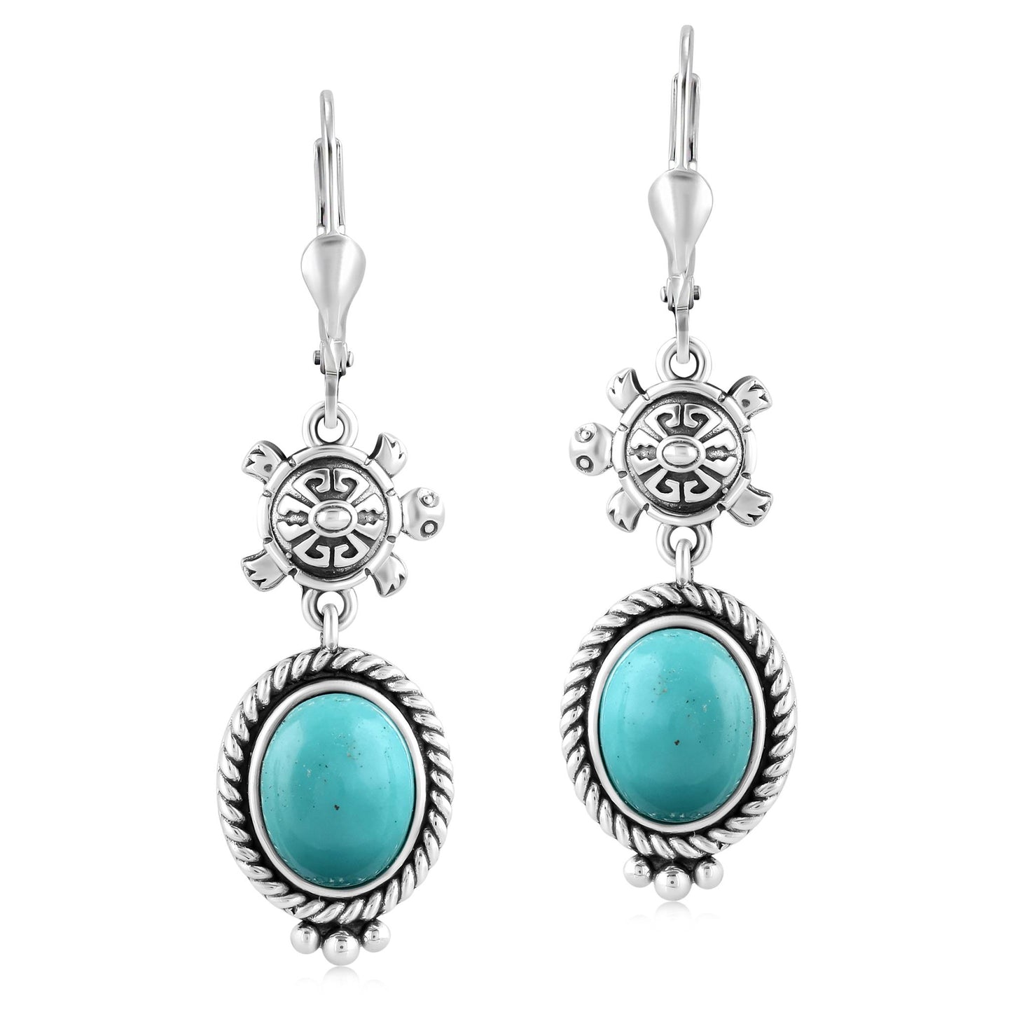 LIMITED EDITION! Sterling Silver Kingman Turquoise Turtle Drop and Dangle Earrings