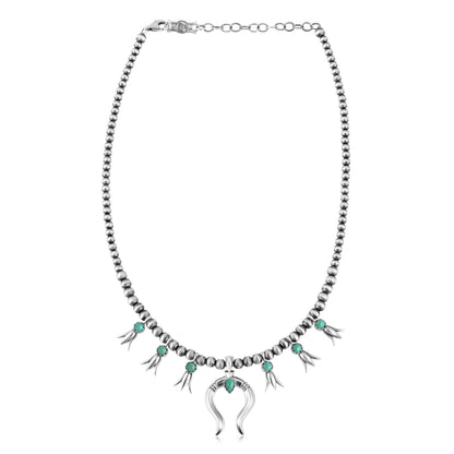 Sterling Silver Green Turquoise Beaded Squash Blossom Necklace