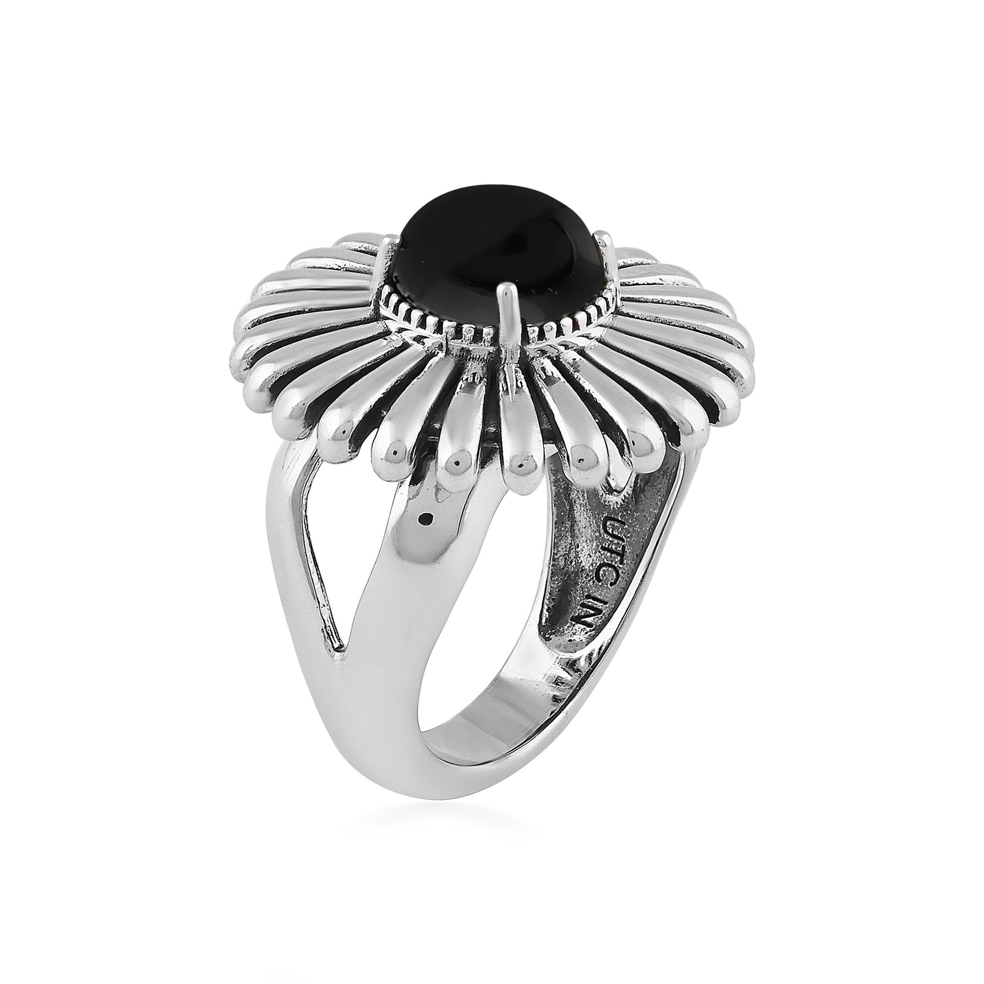  Sterling Silver Black Onyx Concha Ray Ring