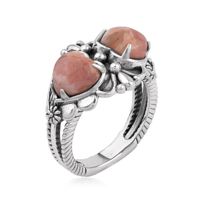 Sterling Silver Rhodochrosite Double Heart Ring