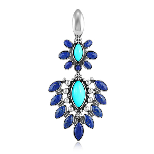 EXCLUSIVELY OURS! Sterling Silver Kingman Turquoise and Lapis Oval and Marquise Pendant Enhancer