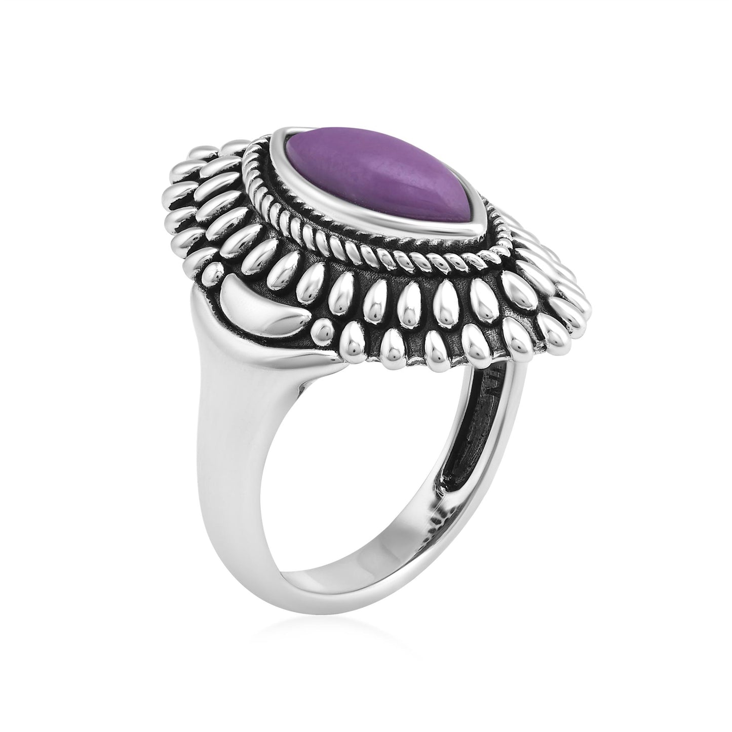 Sterling Silver Phosphosiderite Marquise Cut Rope and Bead Ring