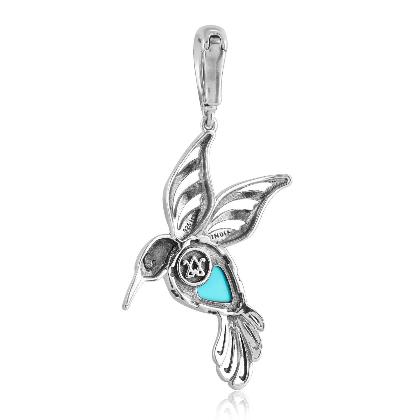 Sterling Silver Kingman Turquoise Hummingbird Pendant Enhancer